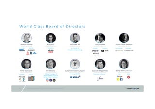 © 2016 Hyperloop One Inc. All rights reserved. Confidential – Not for Distribution18
Ziyavudin Magomedov
Chairman & Owner 
World Class Board of Directors
Peter Diamandis
Founder Author
Josh Giegel, MS
Co‐Founder &
President of Engineering
Justin Fishner Wolfson
Co‐Founder Principal
Emily White (Advisor)
COO BOD
Jim Messina
Political Strategist &
former Deputy Chief of 
Staff to President Obama 
Rob Lloyd
President
Shervin Pishevar
Founder Investor
Joe Lonsdale
Founder Investor
Sultan Ahmed bin Sulayem
Chairman & CEO
 