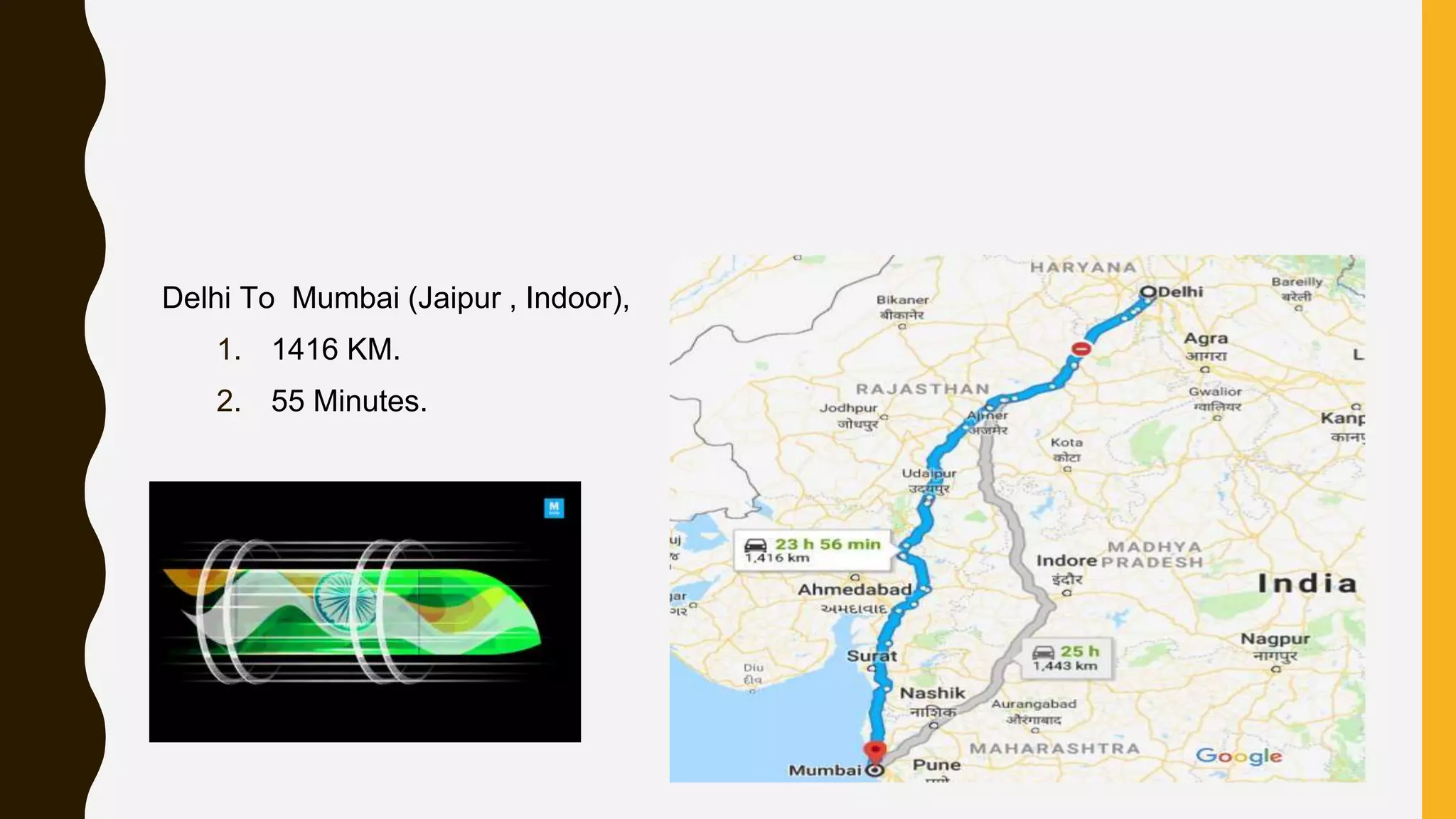 Delhi To Mumbai (Jaipur , Indoor),
1. 1416 KM.
2. 55 Minutes.
 