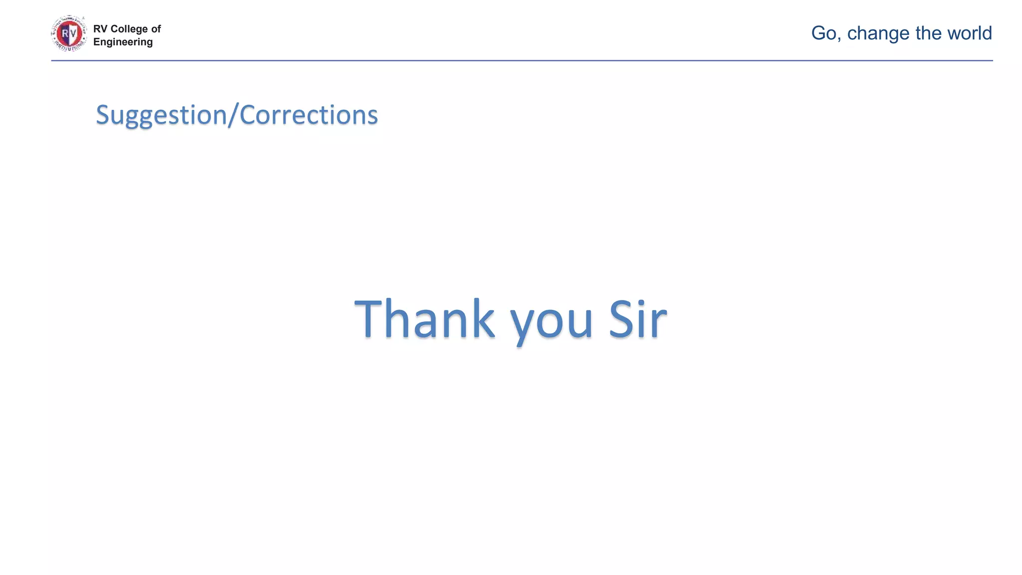 RV College of
Engineering
Go, change the world
Suggestion/Corrections
Thank you Sir
 