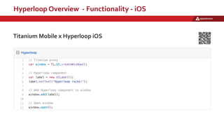 Hyperloop Overview - Functionality - iOS
Titanium Mobile x Hyperloop iOS
 