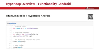 Hyperloop Overview - Functionality - Android
Titanium Mobile x Hyperloop Android
 