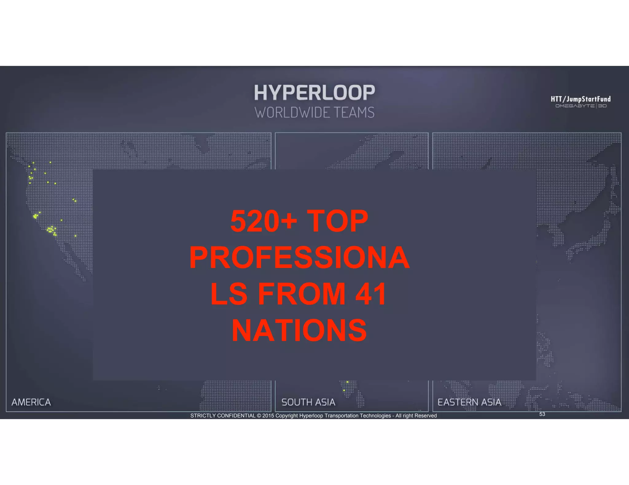 STRICTLY CONFIDENTIAL © 2015 Copyright Hyperloop Transportation Technologies - All right Reserved
520+ TOP
PROFESSIONA
LS FROM 41
NATIONS
53STRICTLY CONFIDENTIAL © 2015 Copyright Hyperloop Transportation Technologies - All right Reserved
 