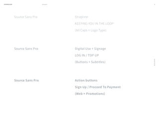 HYPERLOOP Group 6 ARPA (A Research Projects Agency) © 2014 6
26.02.2016
Source Sans Pro
Source Sans Pro
Source Sans Pro
Strapline
KEEPING YOU IN THE LOOP
(All Caps + Logo Type)
Digital Use + Signage
LOG IN / TOP UP
(Buttons + Subtitles)
Action buttons
Sign Up / Proceed To Payment
(Web + Promotions)
 