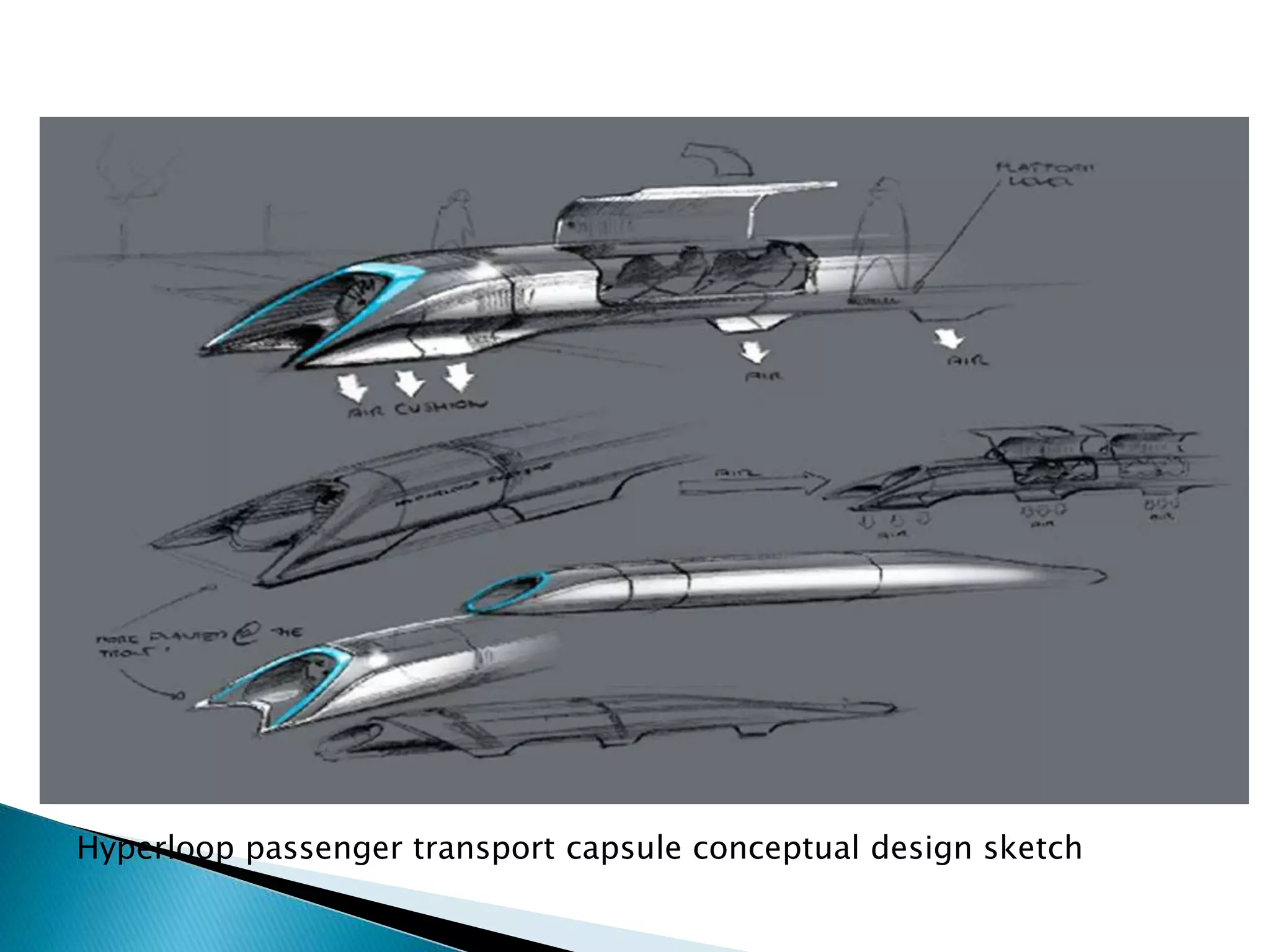 Hyperloop passenger transport capsule conceptual design sketch
 