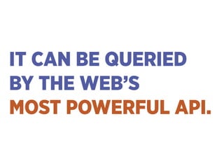 IT CAN BE QUERIED 
BY THE WEB’S 
MOST POWERFUL API.
 