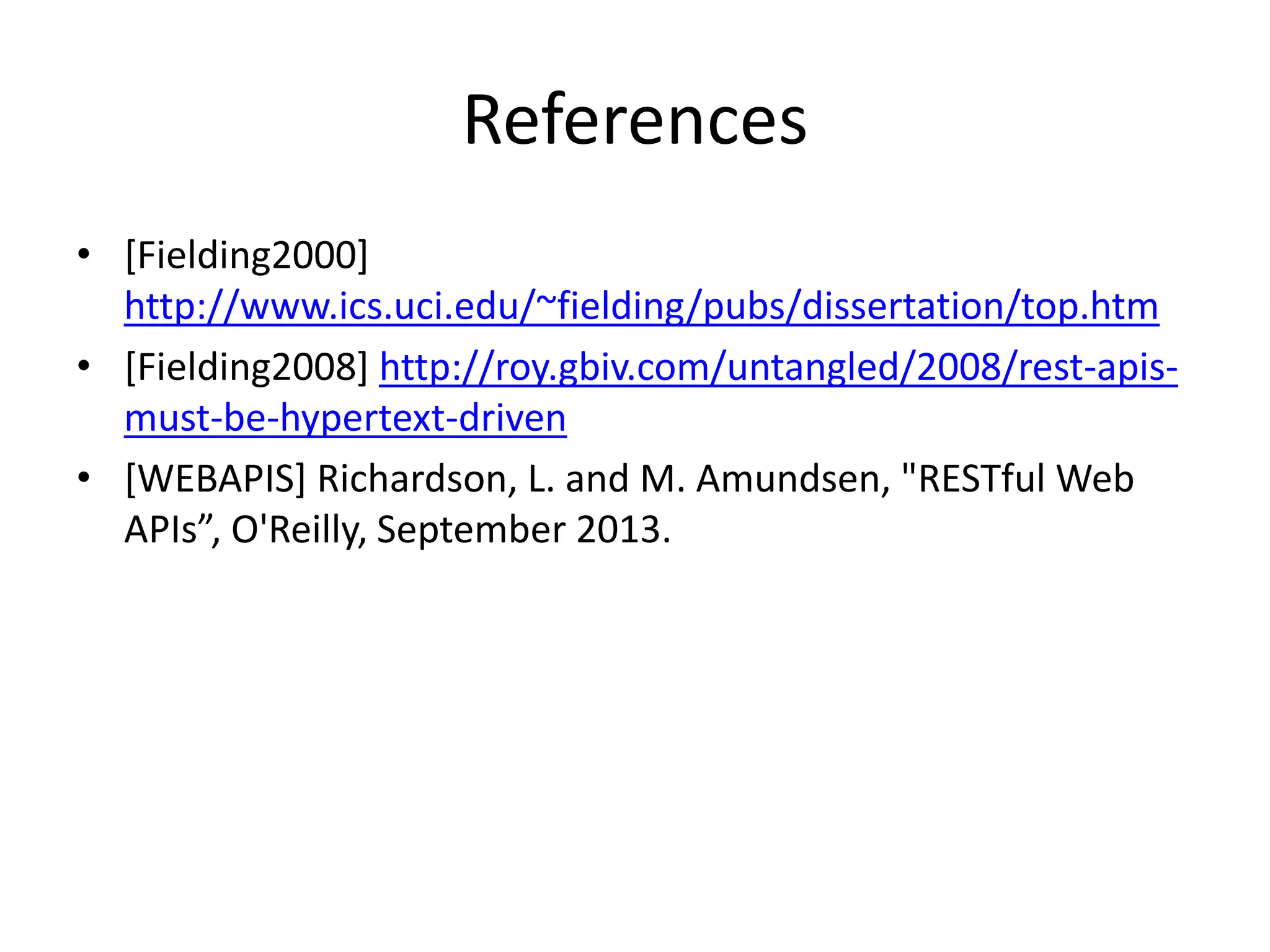 Hypertext Link – CoAP + IPSO Binding
hypertext link at resource context = /light
{
“rel”: “action”,
“href”: “3004/0”,
“type”: “actuator”,
“name”: “ColorTemperature”
}
“/light has an action resource at the URI /light/3004/0 of type actuator
named ColorTemperature”
 