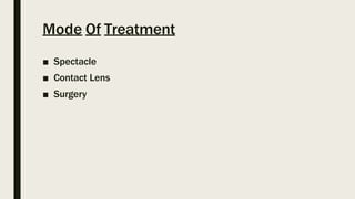 Mode Of Treatment
■ Spectacle
■ Contact Lens
■ Surgery
 