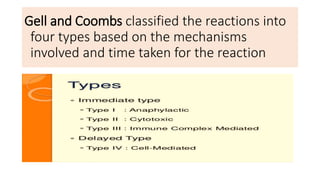 Gell and Coombs classified the reactions into
four types based on the mechanisms
involved and time taken for the reaction
 