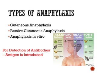 ▪Cutaneous Anaphylaxis
▪Passive Cutaneous Anaphylaxis
▪Anaphylaxis in vitro
For Detection of Antibodies
– Antigen is Introduced
 