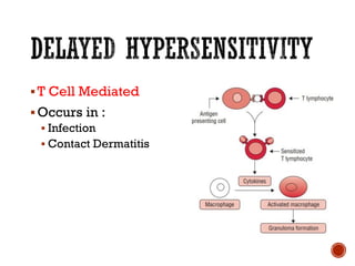 ▪T Cell Mediated
▪Occurs in :
▪ Infection
▪ Contact Dermatitis
 