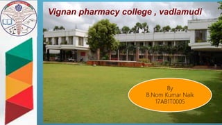 Vignan pharmacy college , vadlamudi
By
B.Nom Kumar Naik
17AB1T0005
 