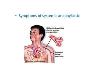 • Symptoms of systemic anaphylactic
 