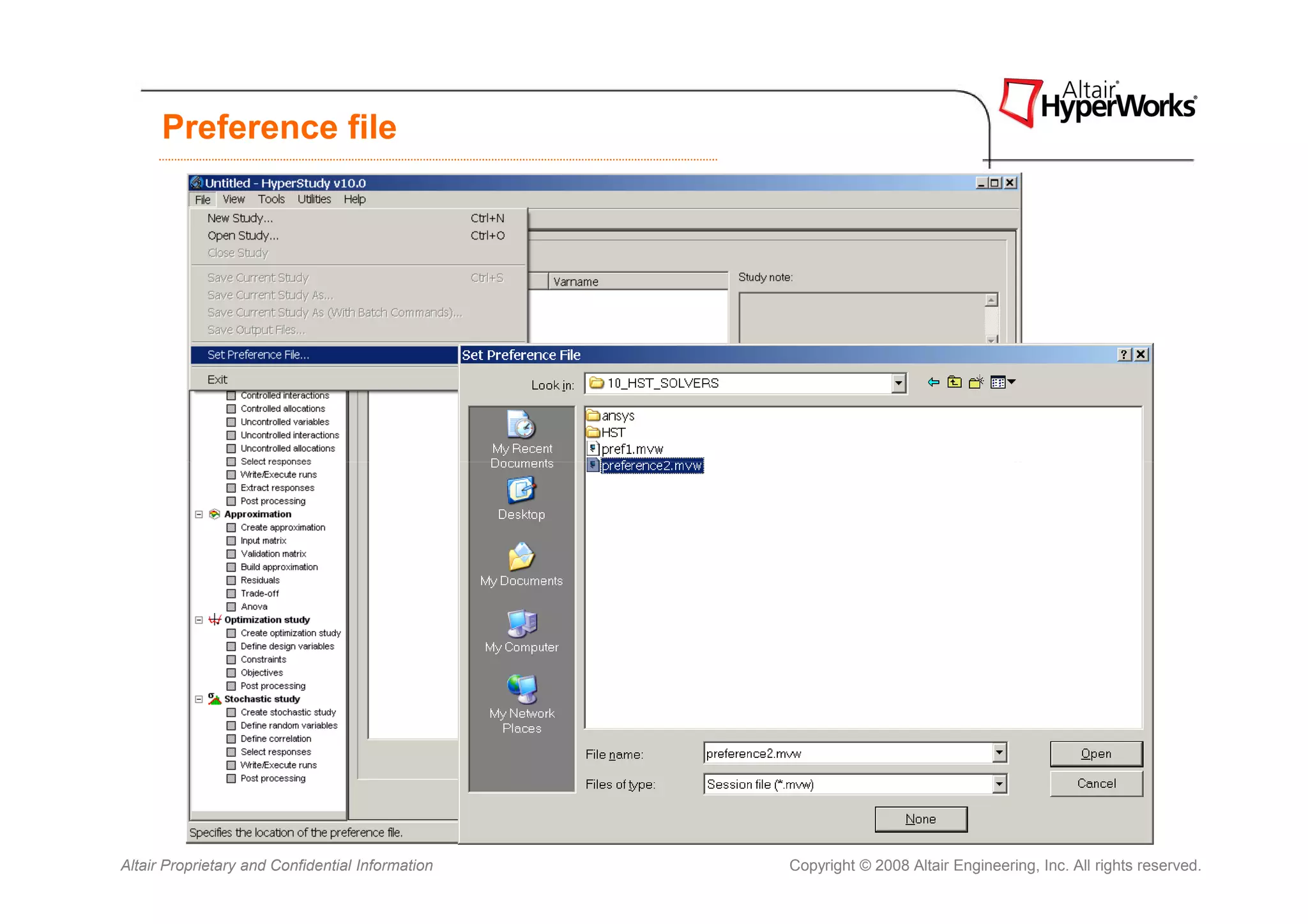 Preference file




Altair Proprietary and Confidential Information   Copyright © 2008 Altair Engineering, Inc. All rights reserved.
 