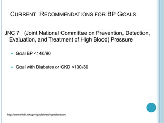 CURRENT RECOMMENDATIONS FOR BP GOALS
JNC 7 (Joint National Committee on Prevention, Detection,
Evaluation, and Treatment o...
