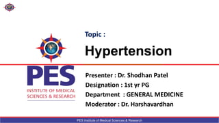 PES Institute of Medical Sciences & Research
Topic :
Presenter : Dr. Shodhan Patel
Designation : 1st yr PG
Department : GENERAL MEDICINE
Moderator : Dr. Harshavardhan
 