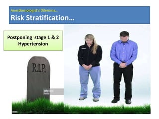 Postponing stage 1 & 2
Hypertension
Anesthesiologist’s Dilemma…
Risk Stratification…
 
