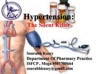 Hypertension:
The Silent Killer
Sourabh Kosey
Department Of Pharmacy Practice
ISFCP , Moga 9501305664
sourabhkosey@gmail.com
 