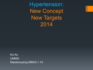 Hypertension:
New Concept
New Targets
2014

Ko Ko
UMMG
Mawlamyaing MMA3.1.14

 