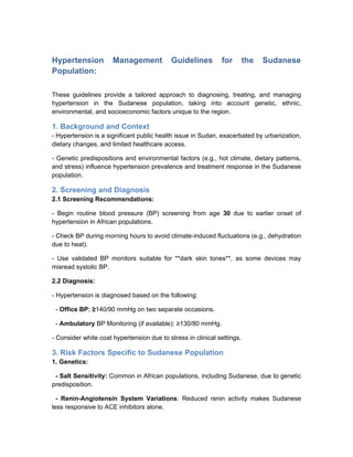 Hypertension Management Guidelines for the Sudanese Population | PDF
