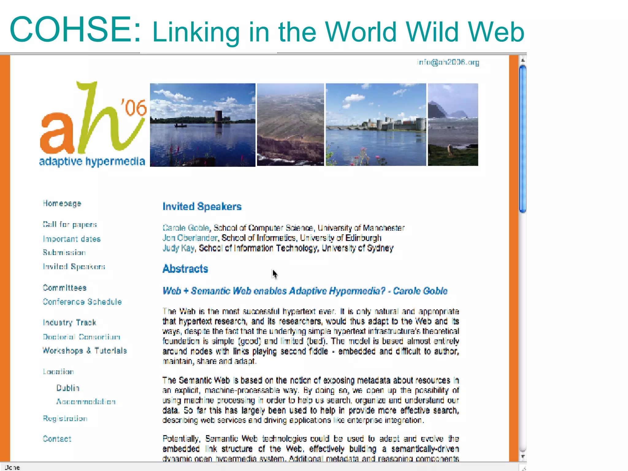 COHSE:  Linking in the World Wild Web 