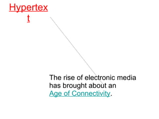 Hypertext The rise of electronic media has brought about an  Age of Connectivity . 