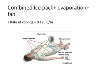 Combined Ice pack+ evaporation+
fan
• Rate of cooling – 0.175 C/m
 