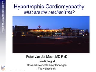 HypertrohpicCardiomyopathy
University Medical Center Groningen
Hypertrophic Cardiomyopathy
what are the mechanisms?
Peter van der Meer, MD PhD
cardiologist
University Medical Center Groningen
The Netherlands
 