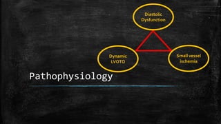 Pathophysiology
Dynamic
LVOTO
Diastolic
Dysfunction
Small vessel
ischemia
 