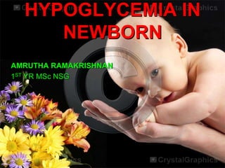 HYPOGLYCEMIA IN
NEWBORN
AMRUTHA RAMAKRISHNAN
1ST YR MSc NSG

 