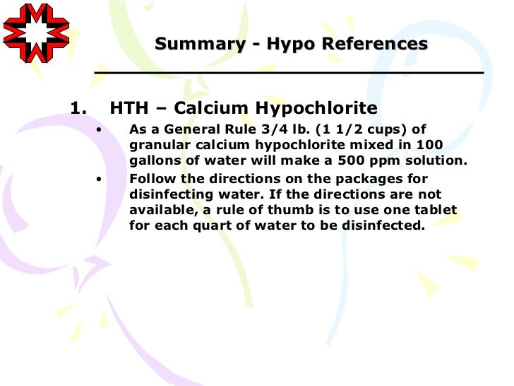 Hypo hypo and water treatment