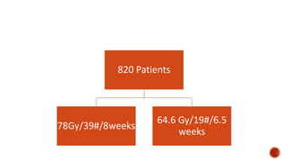 820 Patients
78Gy/39#/8weeks
64.6 Gy/19#/6.5
weeks
 