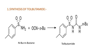 1.SYNTHESIS OF TOLBUTAMIDE:-
TolbutamideN-Bu=n-Butane
 