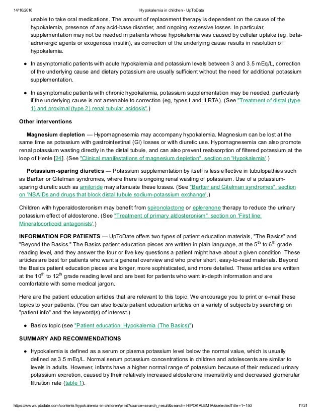 Hypokalemia In Children Up Todate