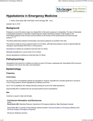 Hypokalemia in Emergency Medicine                                                            http://emedicine.medscape.com...