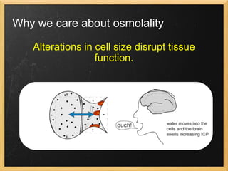 Why we care about osmolality Alterations in cell size disrupt tissue function. 