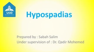 Hypospadias
Prepared by : Sabah Salim
Under supervision of : Dr. Qadir Mohemed
 