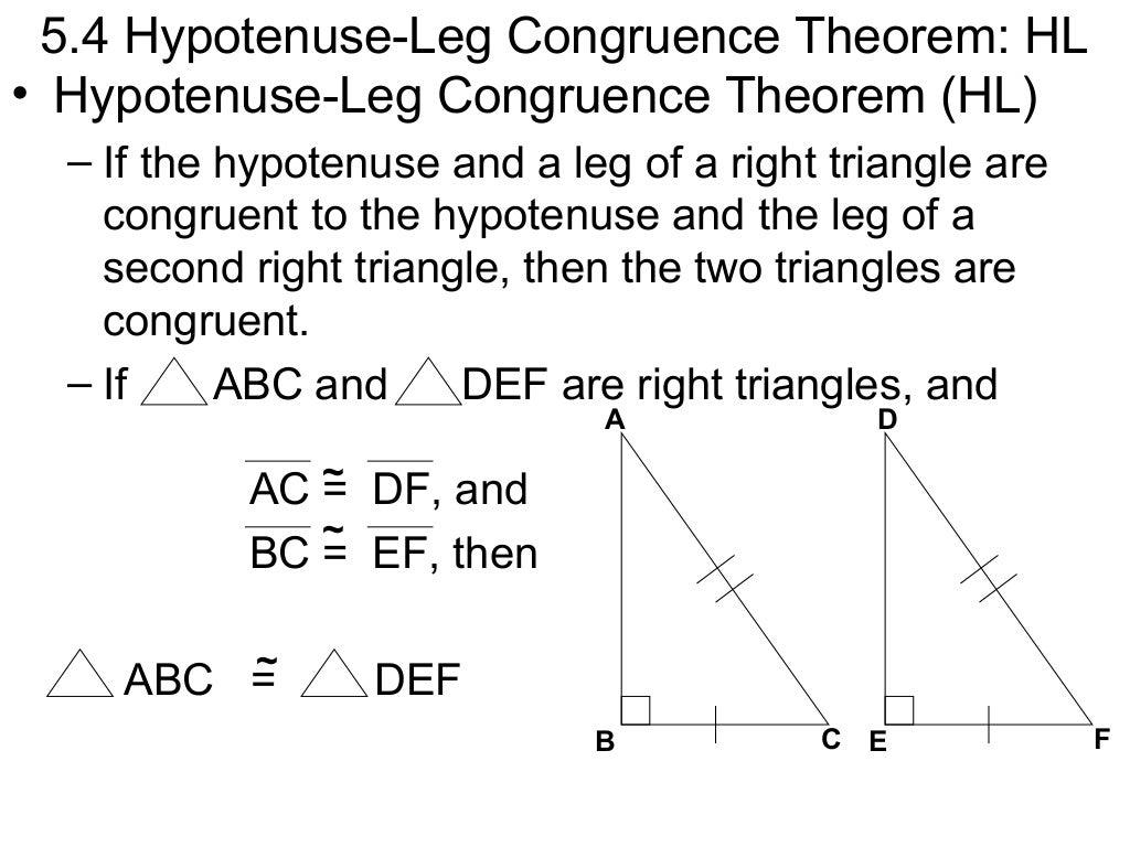 Hypotenuse Leg Congruence Theorem Hl