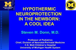HYPOTHERMIC NEUROPROTECTION  IN THE NEWBORN: A COOL IDEA Steven M. Donn, M.D. Professor of Pediatrics Chief, Division of Neonatal-Perinatal Medicine C.S. Mott Children’s Hospital University of Michigan Health System 