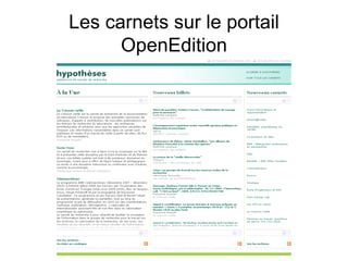 Les carnets sur le portail
      OpenEdition
 