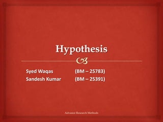 Syed Waqas             (BM – 25783)
Sandesh Kumar          (BM – 25391)




                Advance Research Methods
 