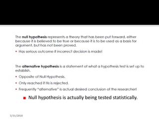 Null hypothesis is actually being tested statistically.
3/31/2018
 