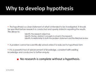 No research is complete without a hypothesis.
3/31/2018
 