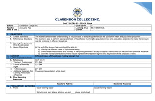 Comprehensive Lesson Plan on Hypothesis Testing Using t-Test for Grade ...