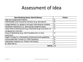 Assessment of Idea 
26.09.14 FreshEntrepreneurs2014 3 
 
