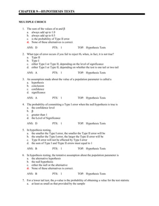 Hypothesis Test Bank with Solutions | DOC