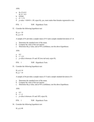 Hypothesis Test Bank with Solutions | DOC