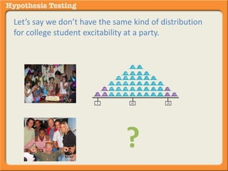 Let’s say we don’t have the same kind of distribution 
for college student excitability at a party. 
? 
 