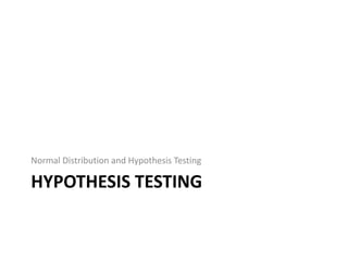 HYPOTHESIS TESTING
Normal Distribution and Hypothesis Testing
 