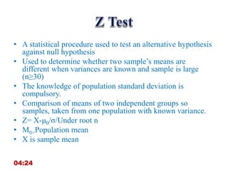 Hypothesis testing , T test , chi square test, z test | PPTX