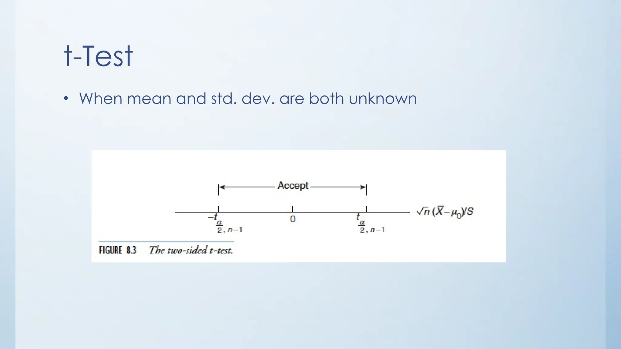 t-Test
• When mean and std. dev. are both unknown
 